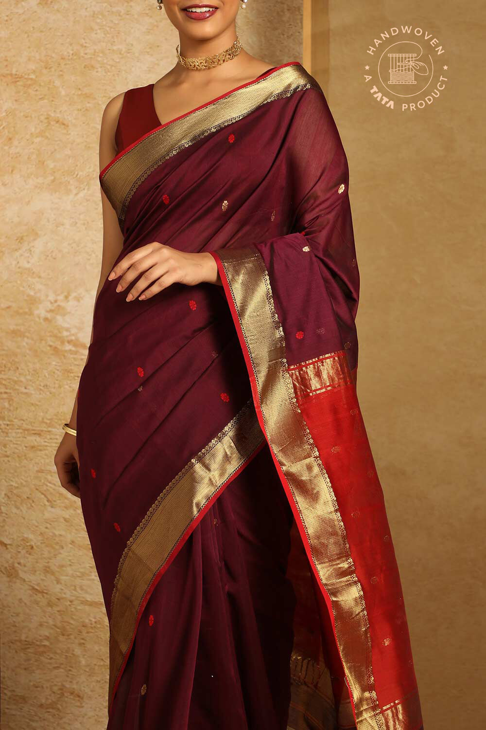 Purple Pure Silk Cotton Woven Maheshwari Saree image number null