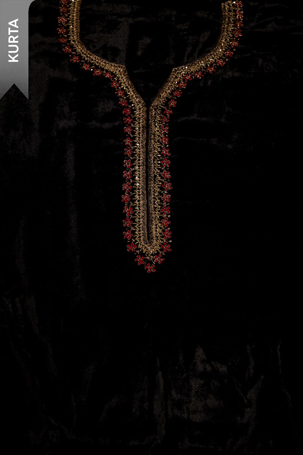 Black Velvet Embroidered Unstitched Suit Set image number null