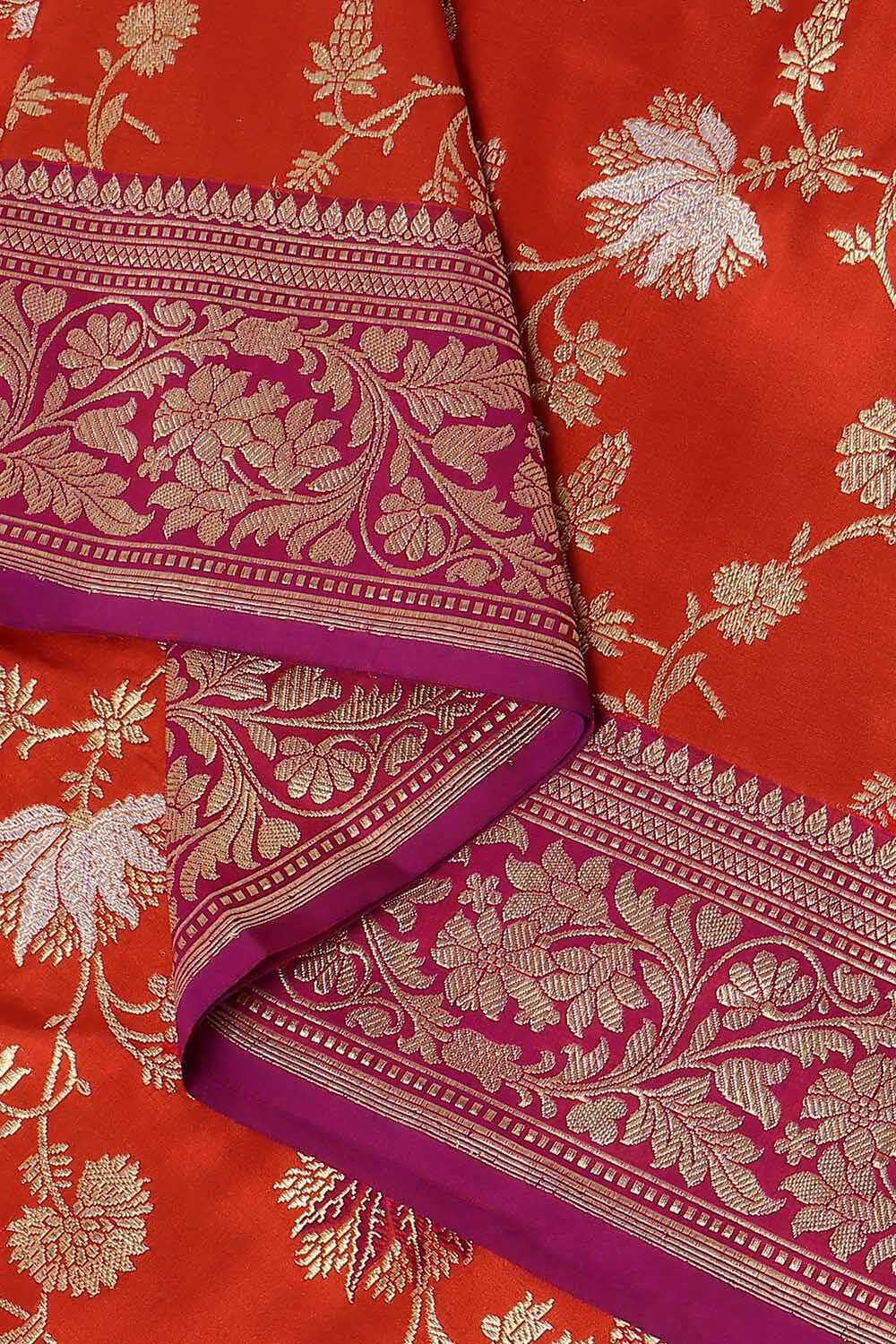 Dark Orange Pure Silk Banarasi Saree image number null