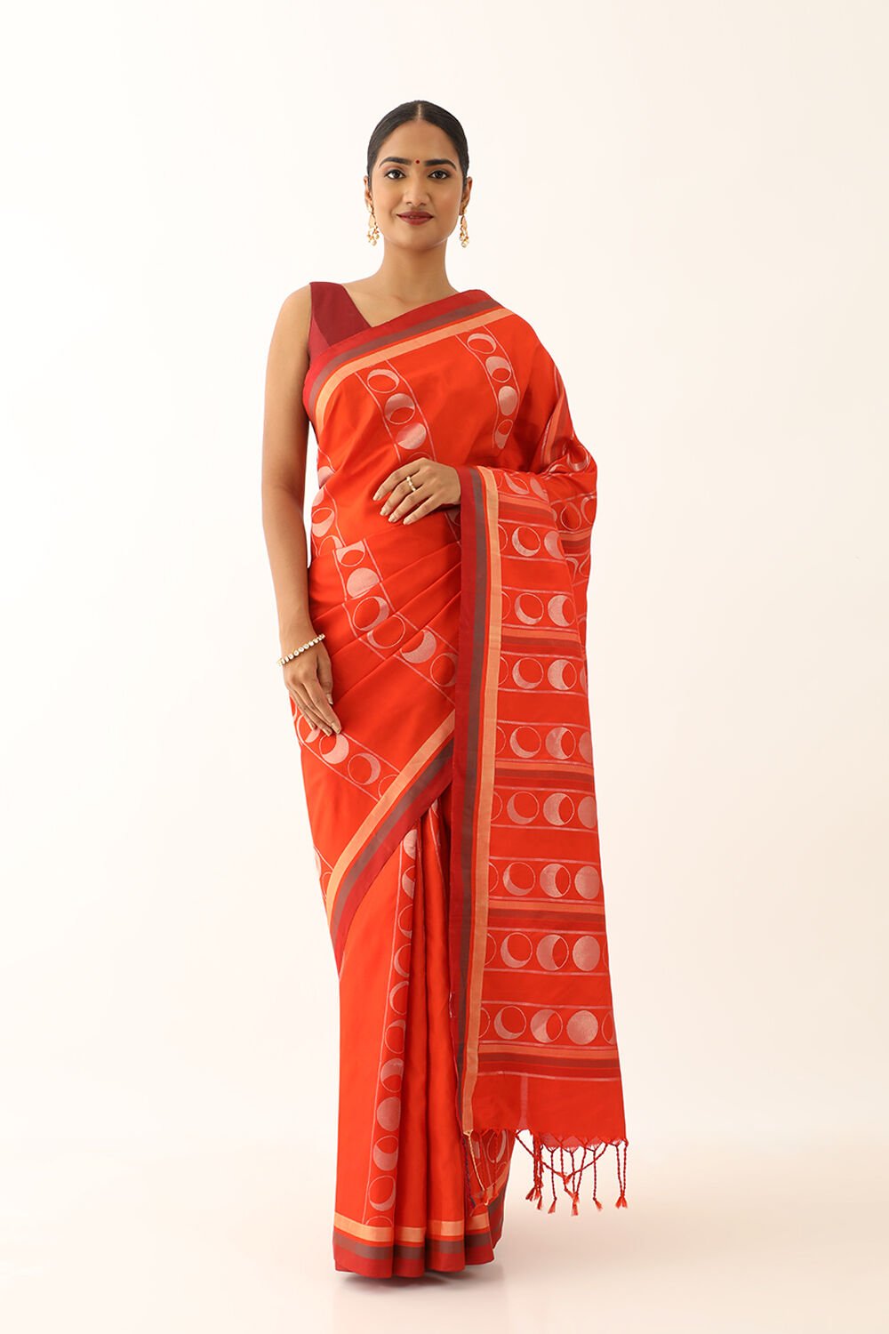 Orange Pure Silk Woven South Saree image number null