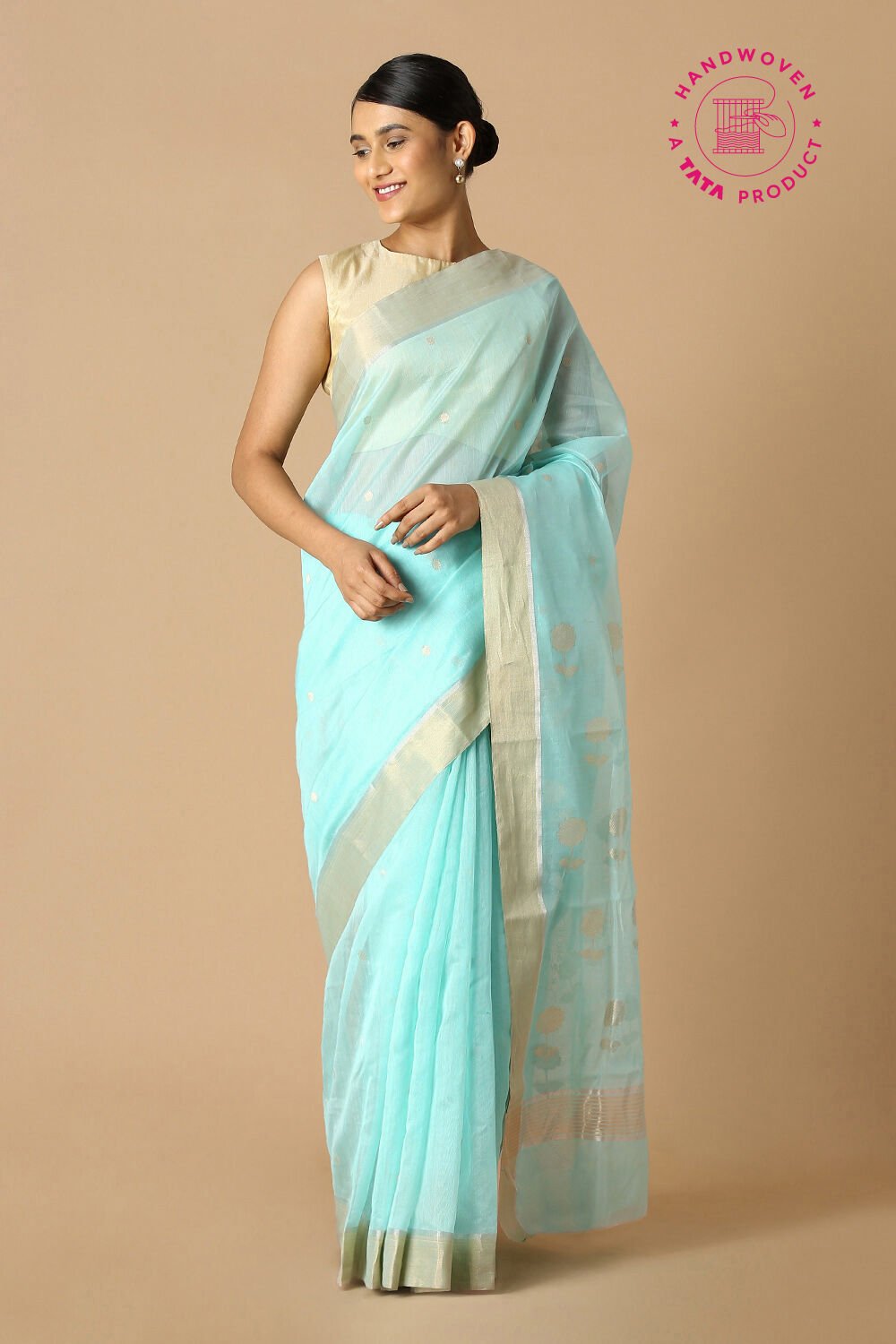 Light Blue Pure Silk Cotton Chanderi Saree image number null