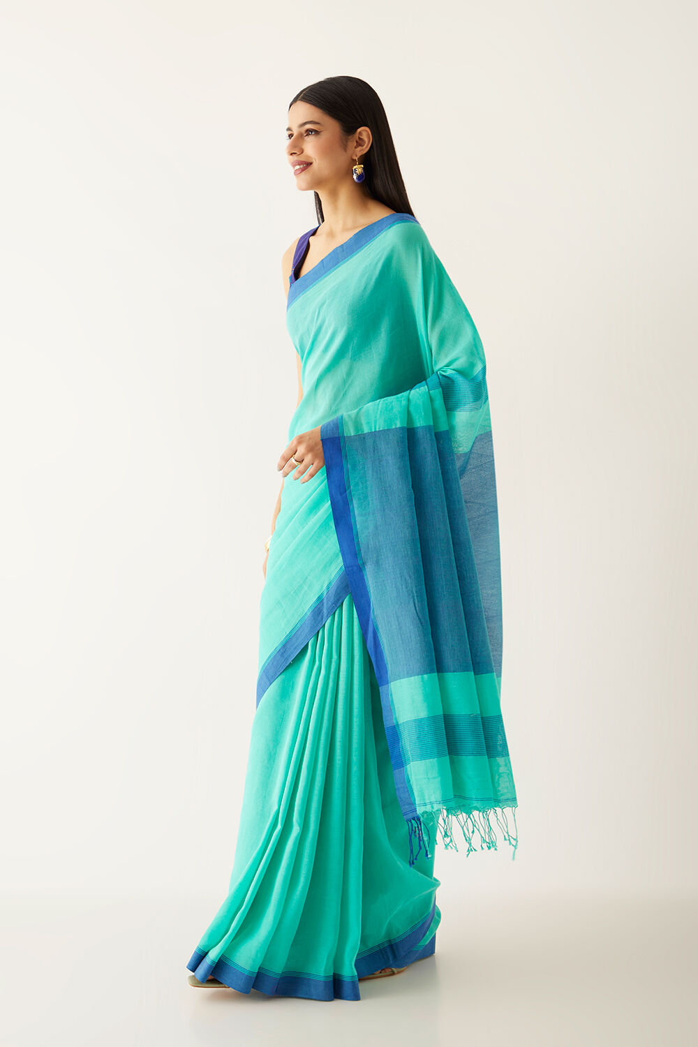 Green Pure Cotton Bengal Saree image number null