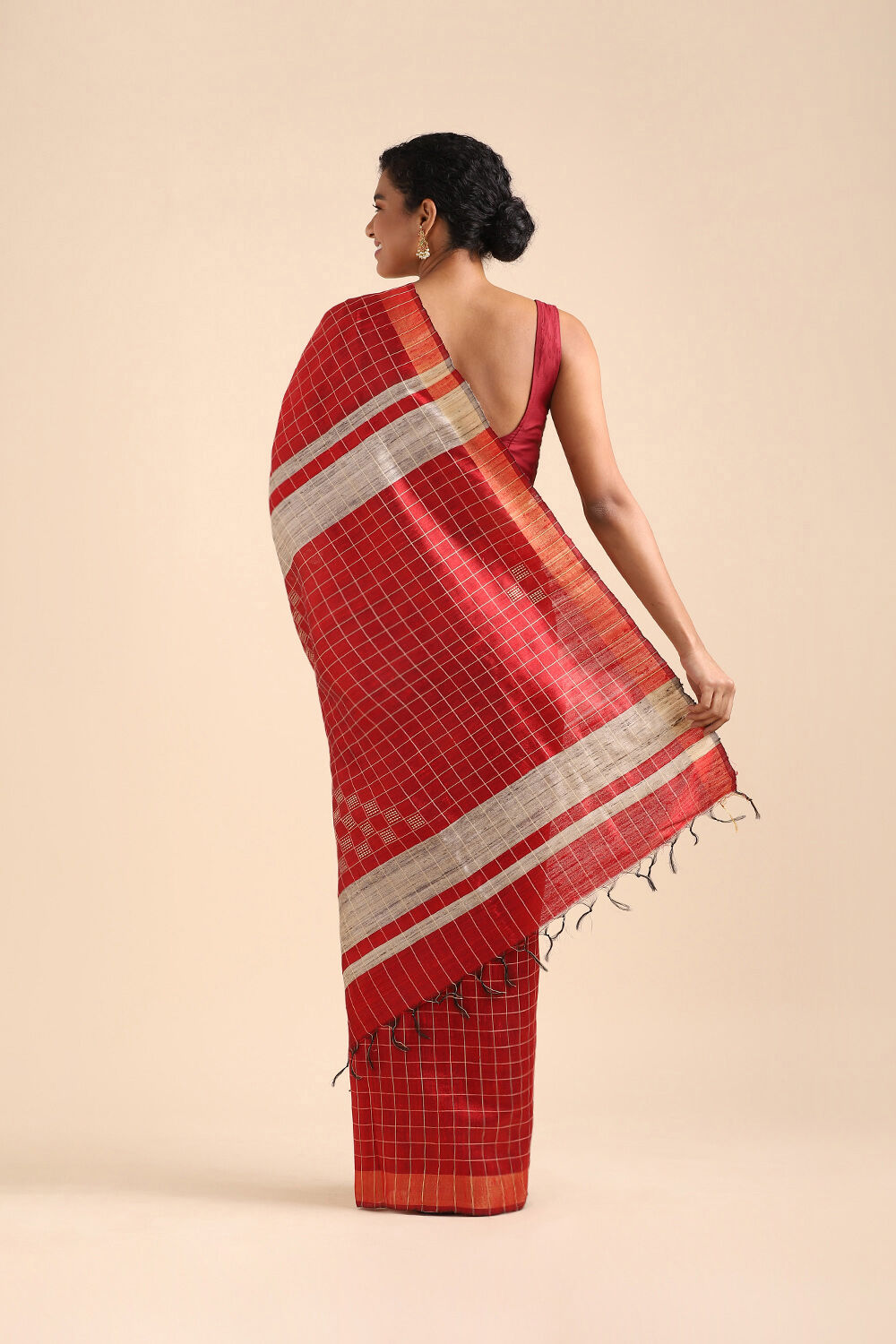 Red Pure Tussar Silk Bhagalpuri Saree image number null