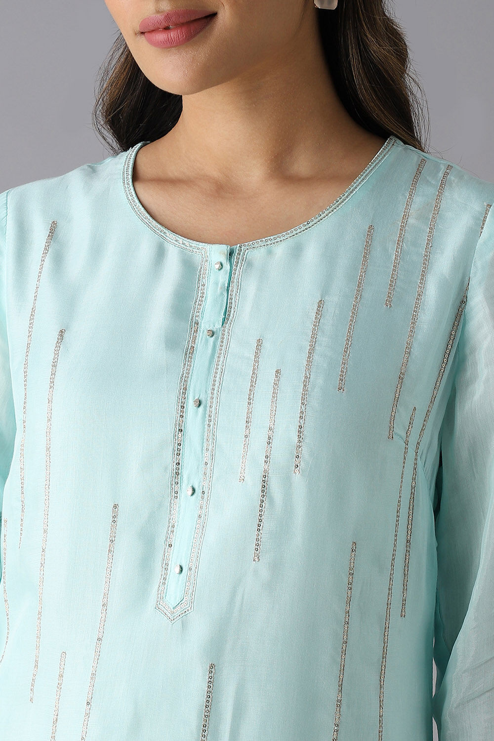 Light Blue Viscose Embroidered Kurta image number null