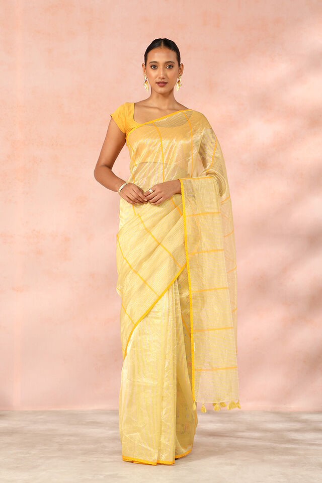 Yellow Contemporary Pure Silk Cotton Embroidery Saree