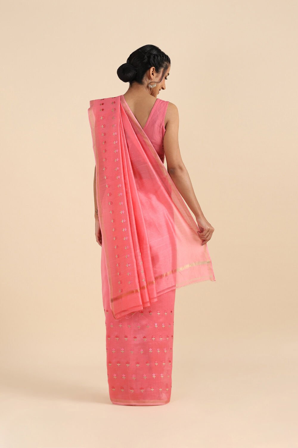 Pink Pure Silk Cotton Embroidered Saree image number null