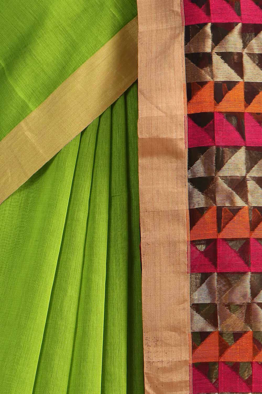 Light Green Pure Silk Cotton Bengal Saree image number null