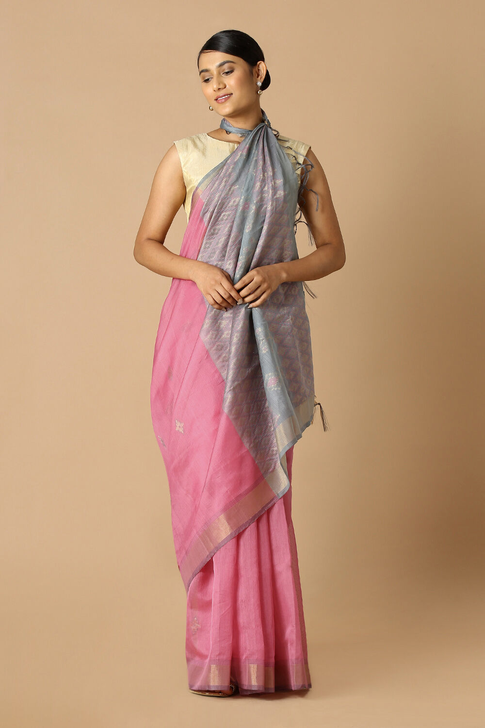 Pink Pure Silk Cotton South Saree image number null