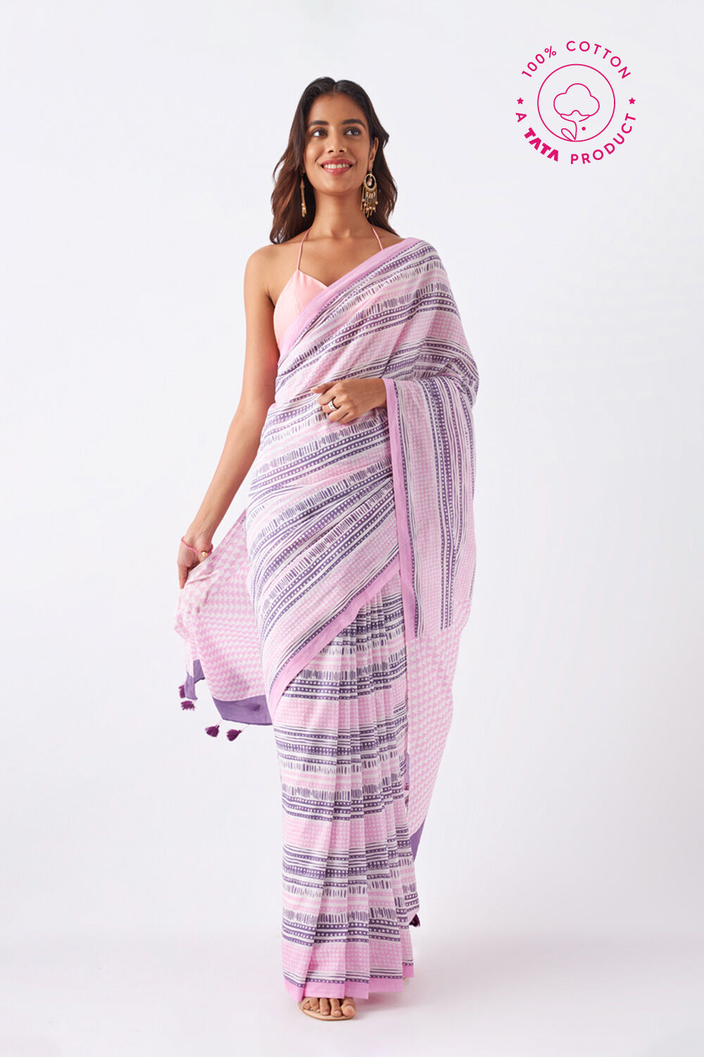 Light Pink Pure Cotton Printed Saree image number null