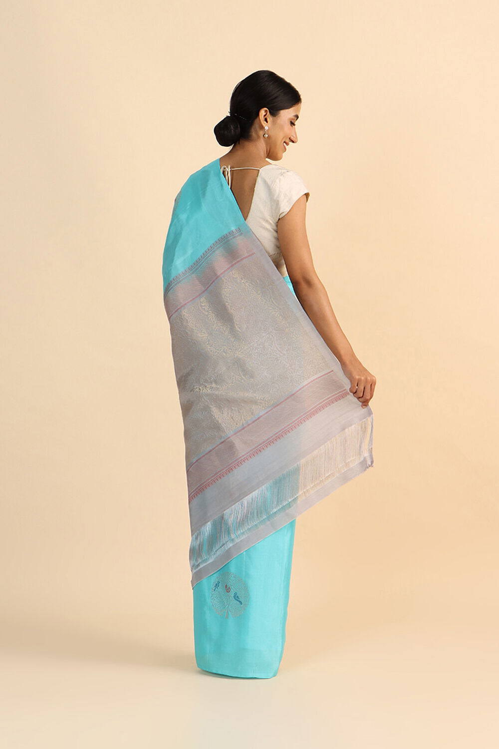 Light Blue Pure Silk Tencel South Saree image number null