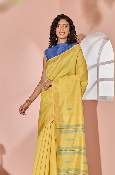 Yellow Woven Silk Viscose Bhagalpur Saree