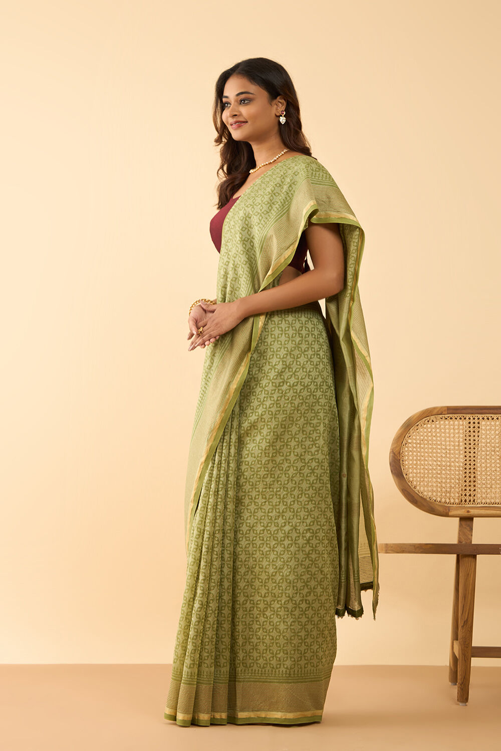 Green Rajasthan Block Printed Pure Silk Cotton Saree image number null