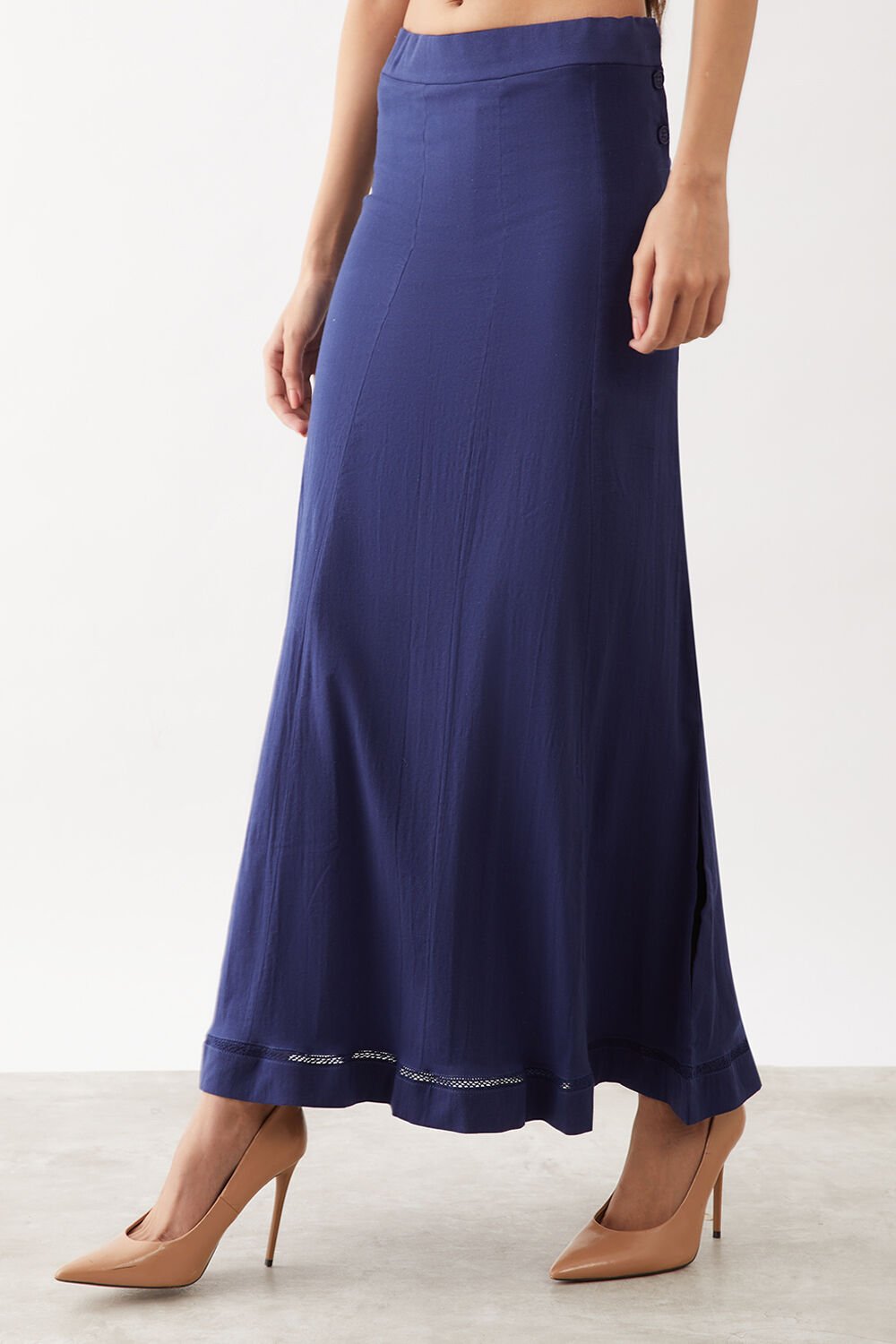 Blue Woven Cotton Lycra Skirt image number null