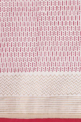Off White and Red Pure Silk Cotton Hand Printed Saree thumbnail image number null