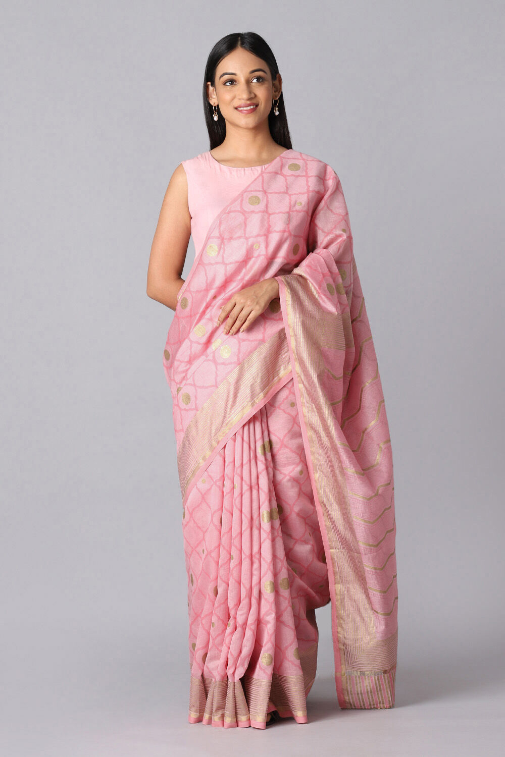 Pink Pure Silk Cotton Hand Printed Saree image number null