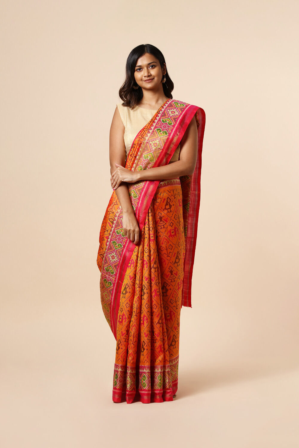 Yellow Handwoven Rajkot Patola Ikat Pure Silk Saree image number null