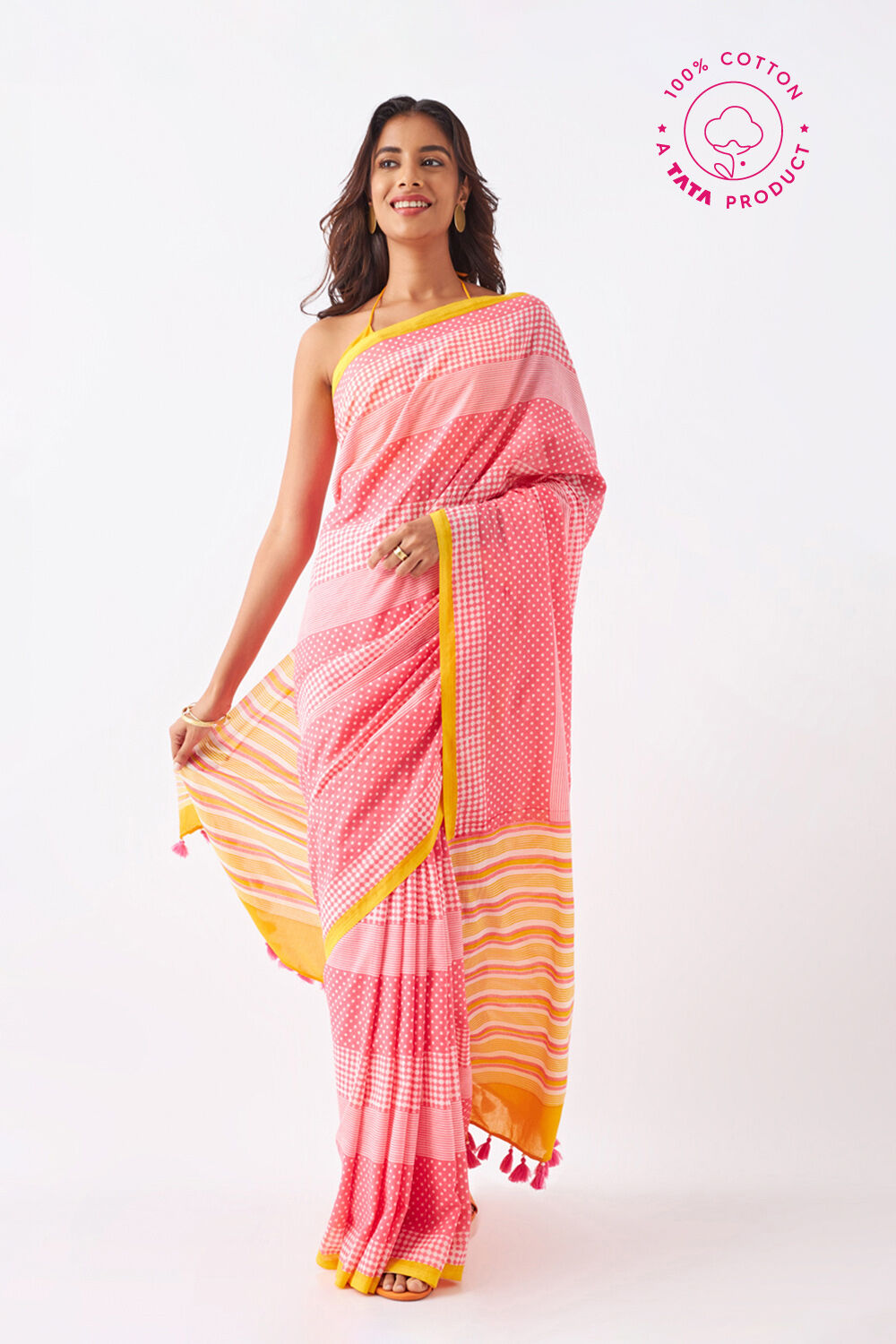 Light Pink Pure Cotton Printed Saree image number null