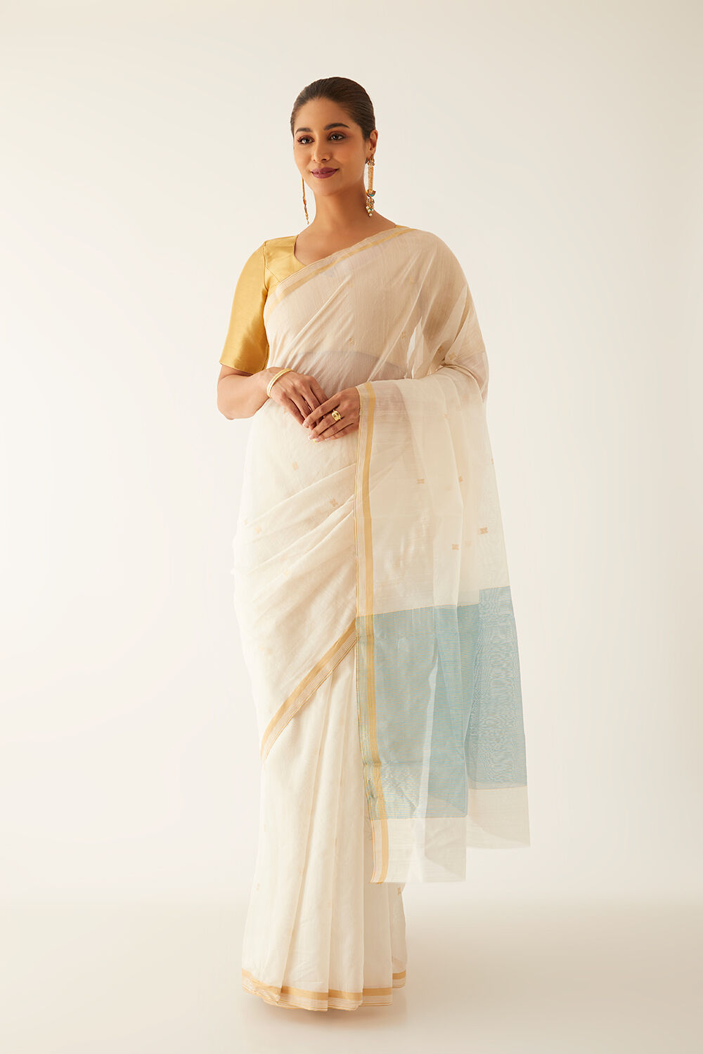 Yellow Pure Silk Cotton Chanderi Saree image number null