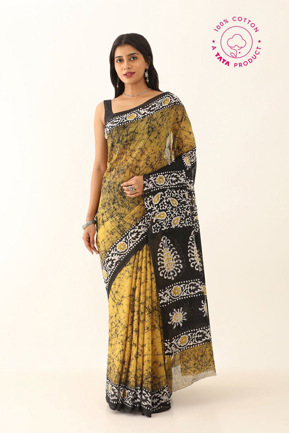 Yellow Pure Cotton Batik Saree image number null
