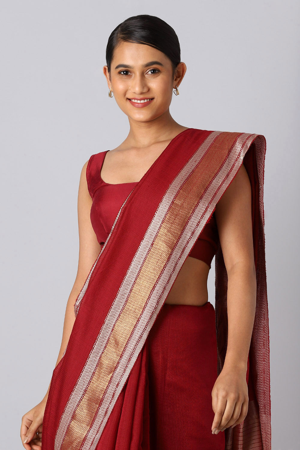 Red Pure Silk Cotton Maheswari Saree image number null