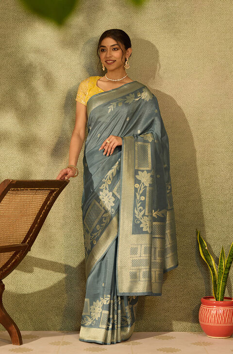 Light Blue Woven Pure Viscose Saree