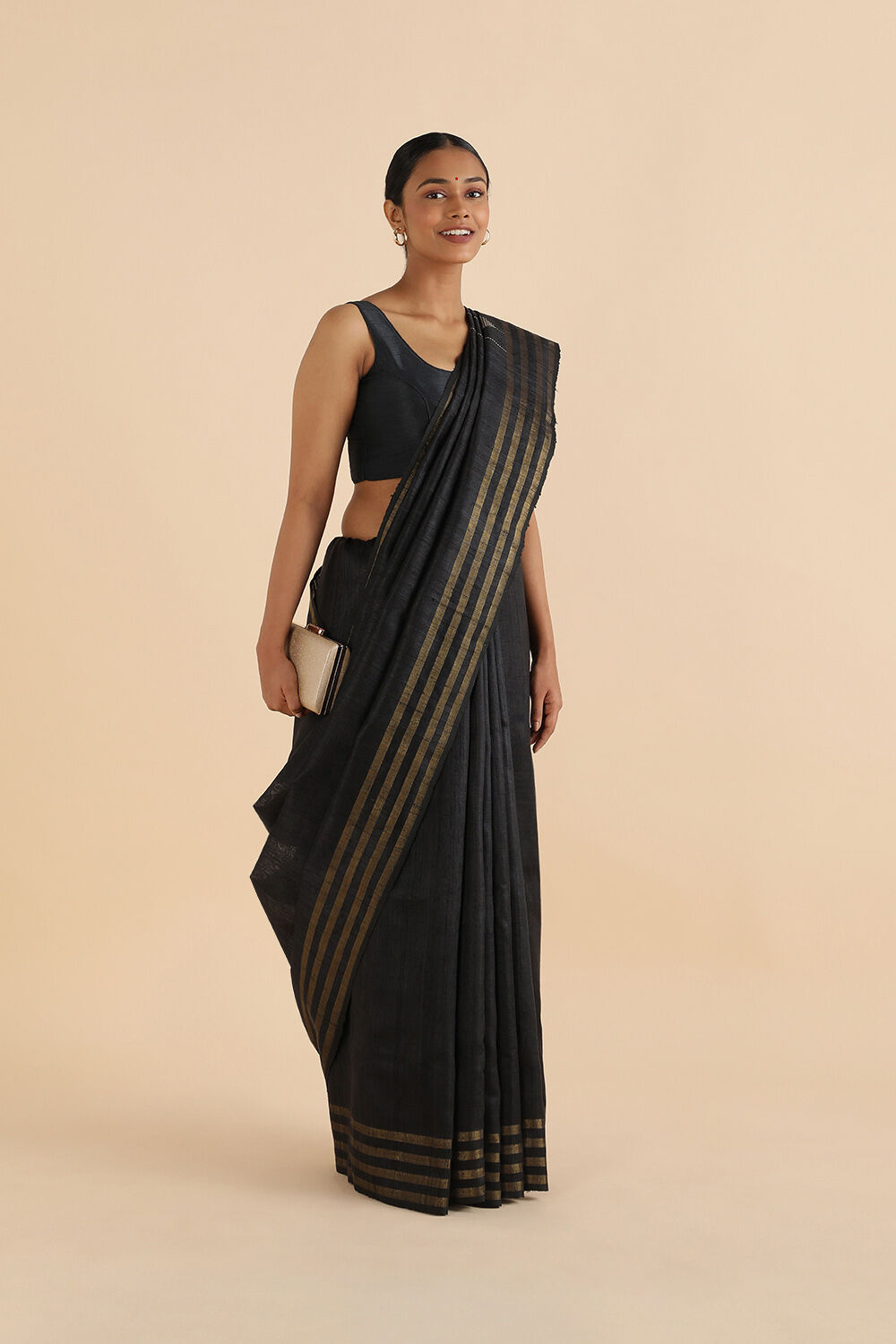 Black Pure Tussar Silk Bhagalpuri Saree image number null