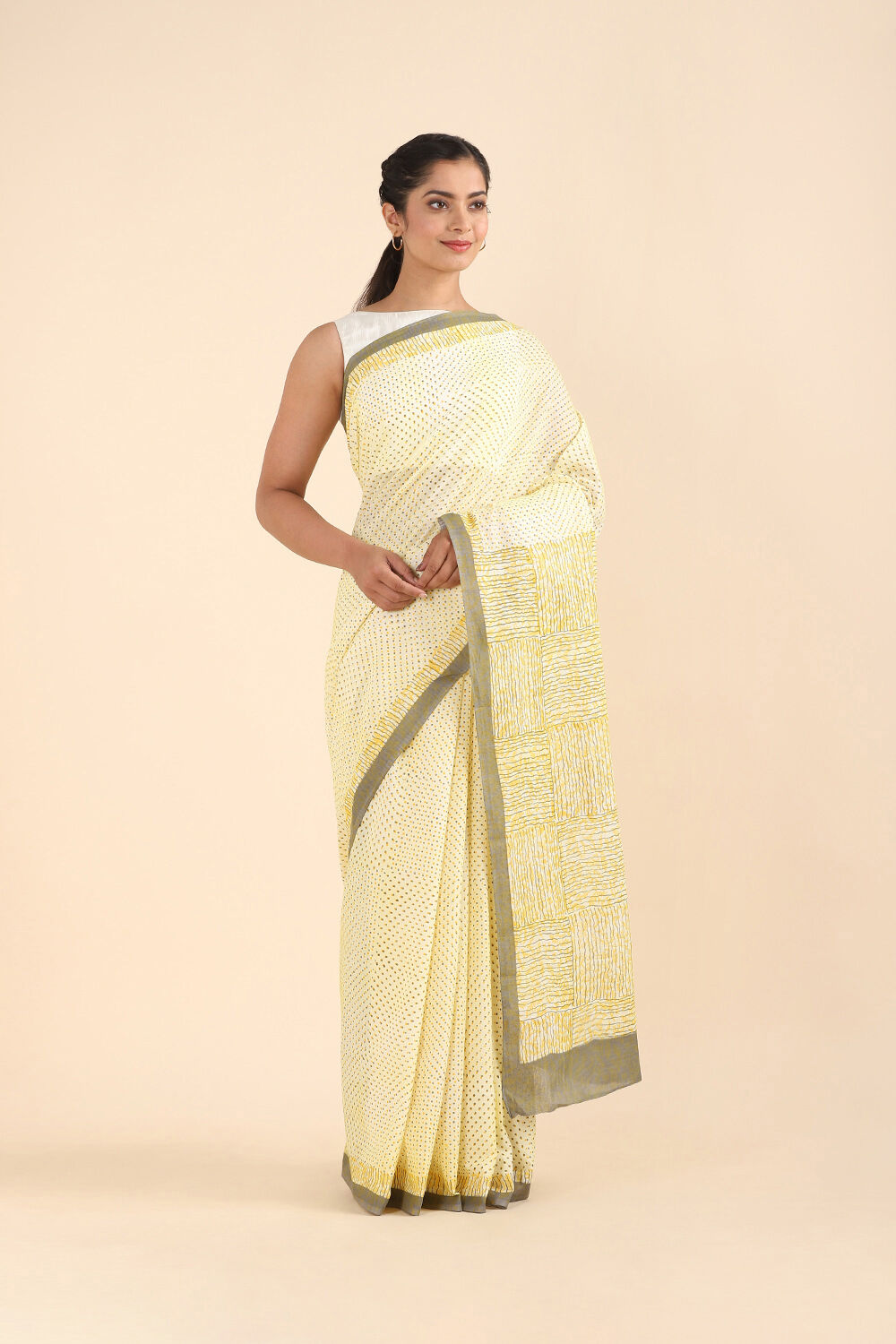 Light Yellow Pure Cotton Mulmul Printed Saree image number null