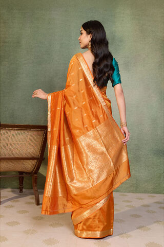 Orange Silk Viscose Cutwork Banarasi Inspired Design Saree thumbnail image number null