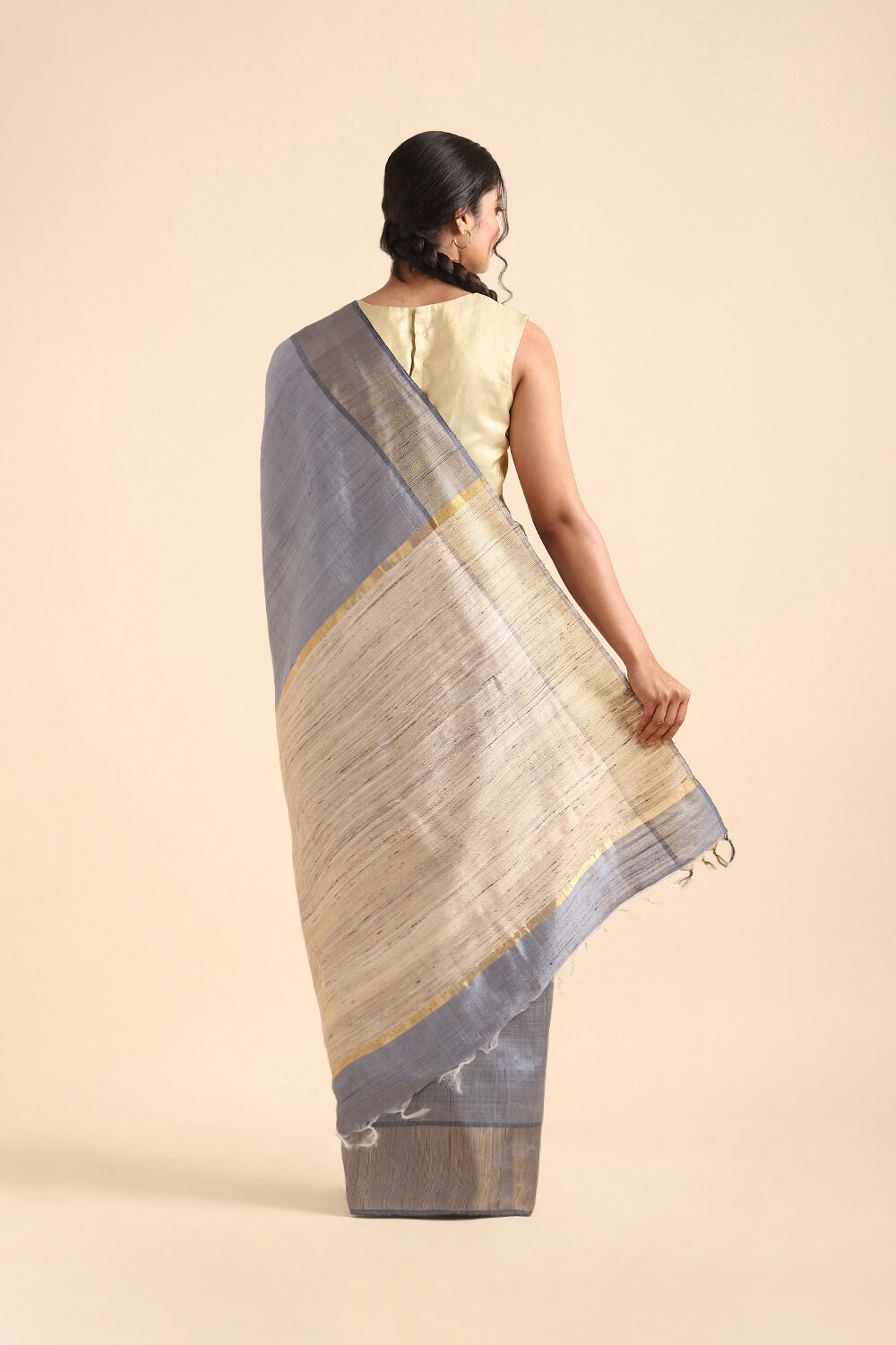 Grey Pure Tussar Silk Bhagalpuri Saree image number null