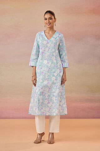 Blue Screen Printed  Pure Cotton Kurta image number