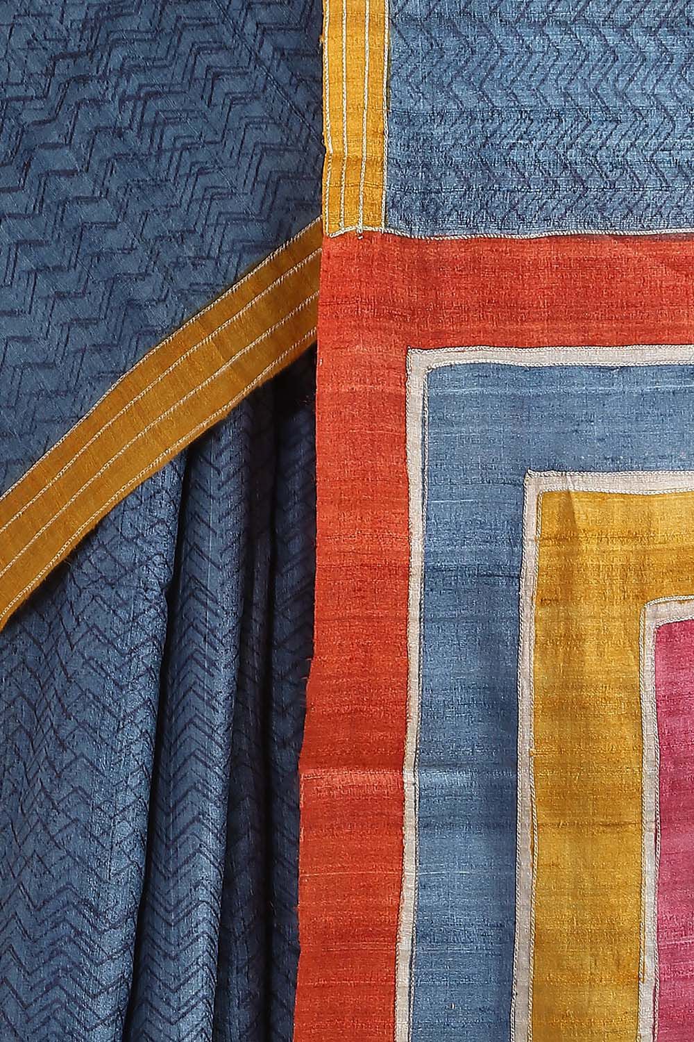 Blue Pure Tussar Embroidered Saree image number null