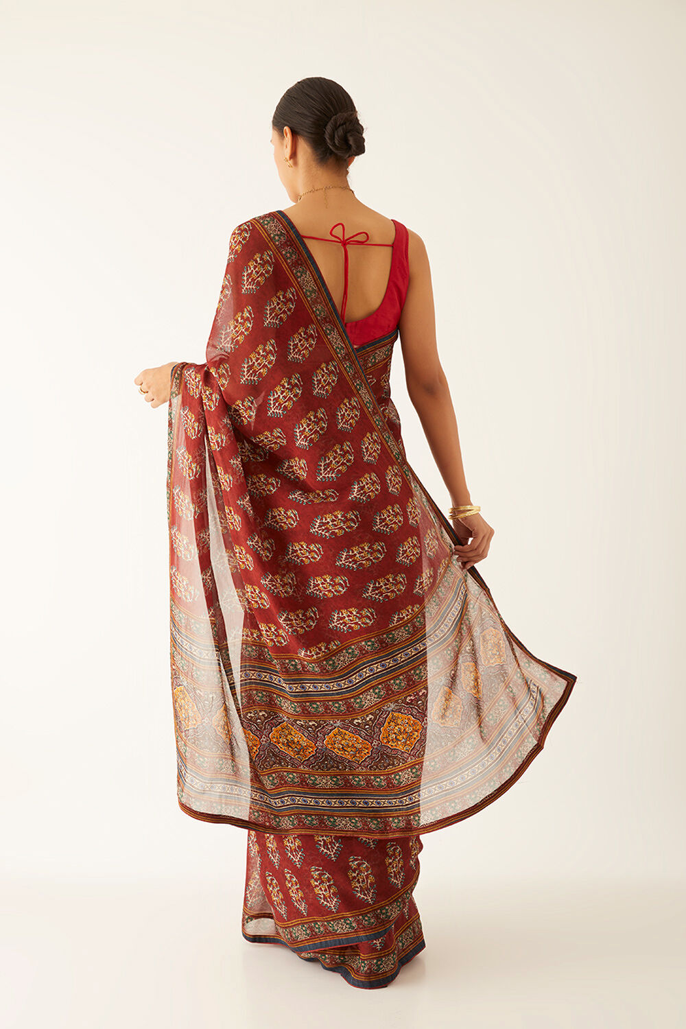 Dark Red Viscose Georgette Digital Printed Saree image number null