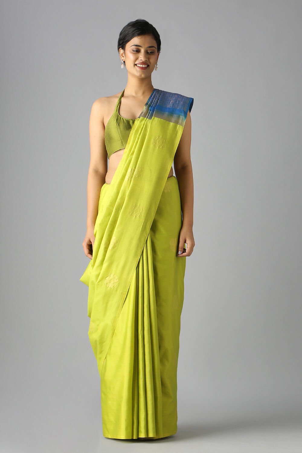 Light Green Pure Silk Tencel South Saree image number null