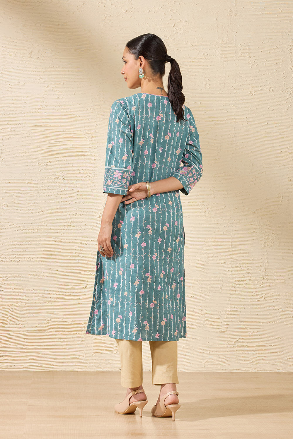 Dark Green Sanganeri Block Printed Pure Cotton Kurta image number null