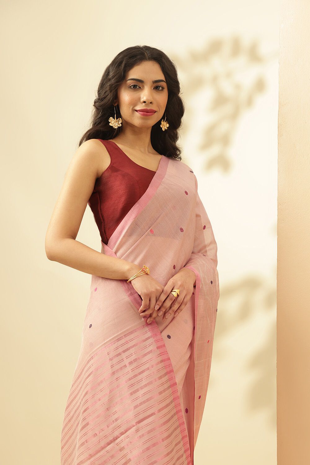 Light Pink Woven Pure Tissue Cotton Chanderi Saree image number null