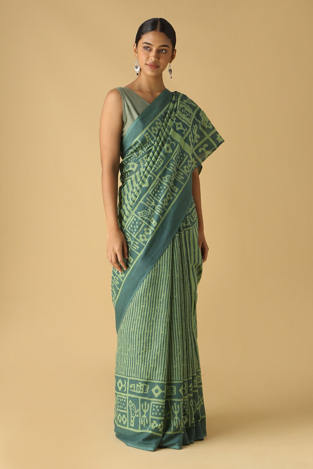 Light Green Cotton Printed Saree image number null