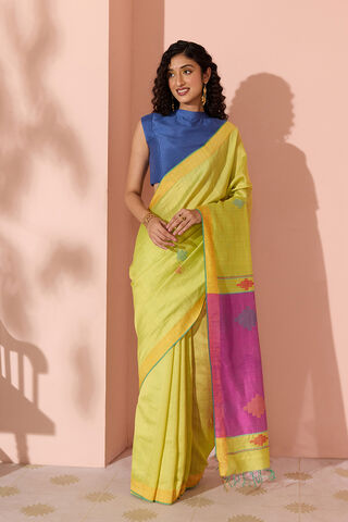 Yellow Woven Silk Viscose Bhagalpur Saree thumbnail image number null