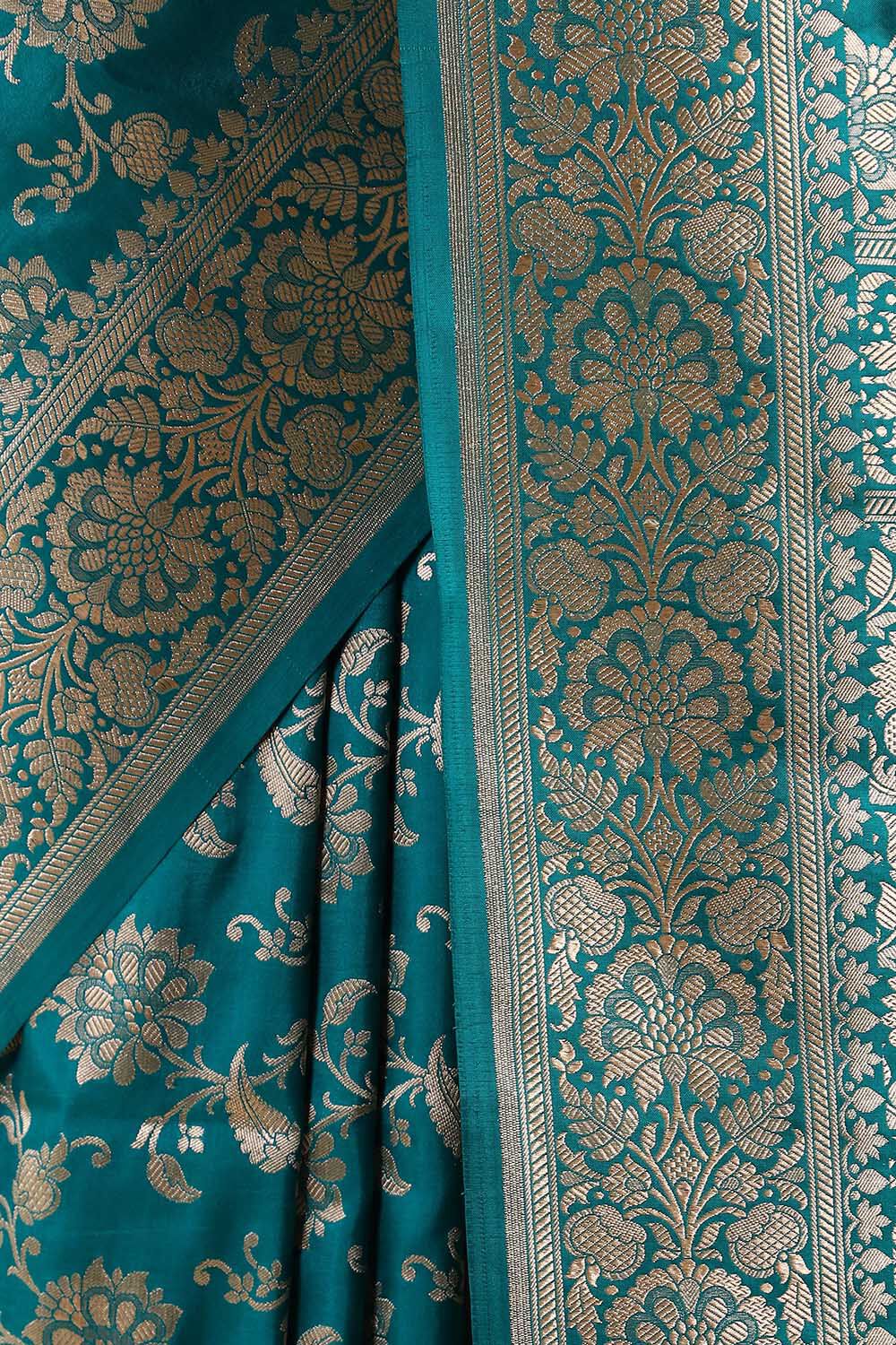 Dark Green Pure Silk Banarasi Saree image number null