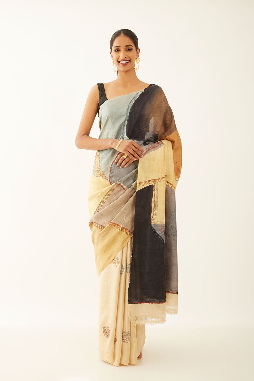 Multicolored Pure Silk Hand Painted Saree image number null