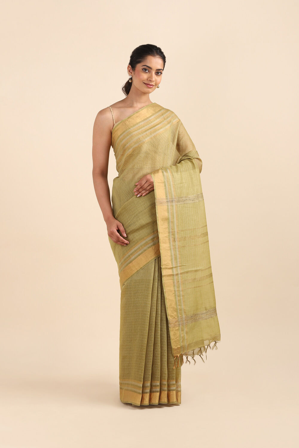Brown Pure Silk Woven Saree image number null