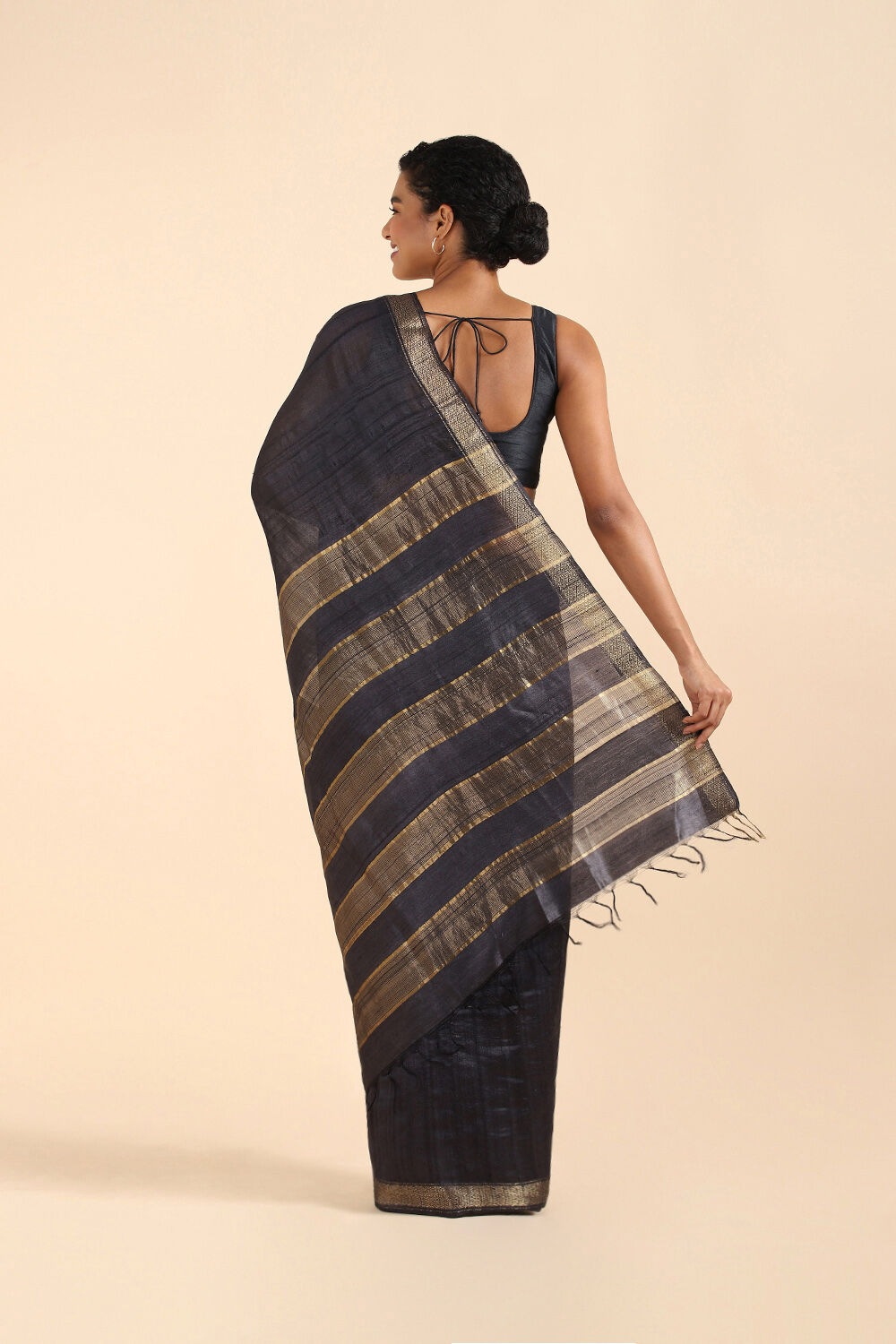 Black Pure Tussar Silk Bhagalpuri Saree image number null