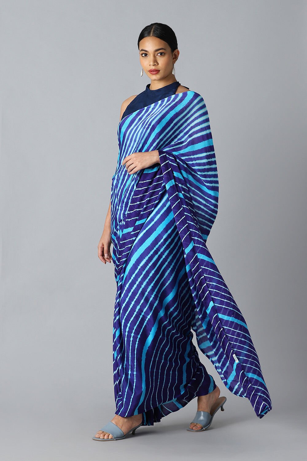 Blue Viscose Chiffon Rajasthani Saree image number null