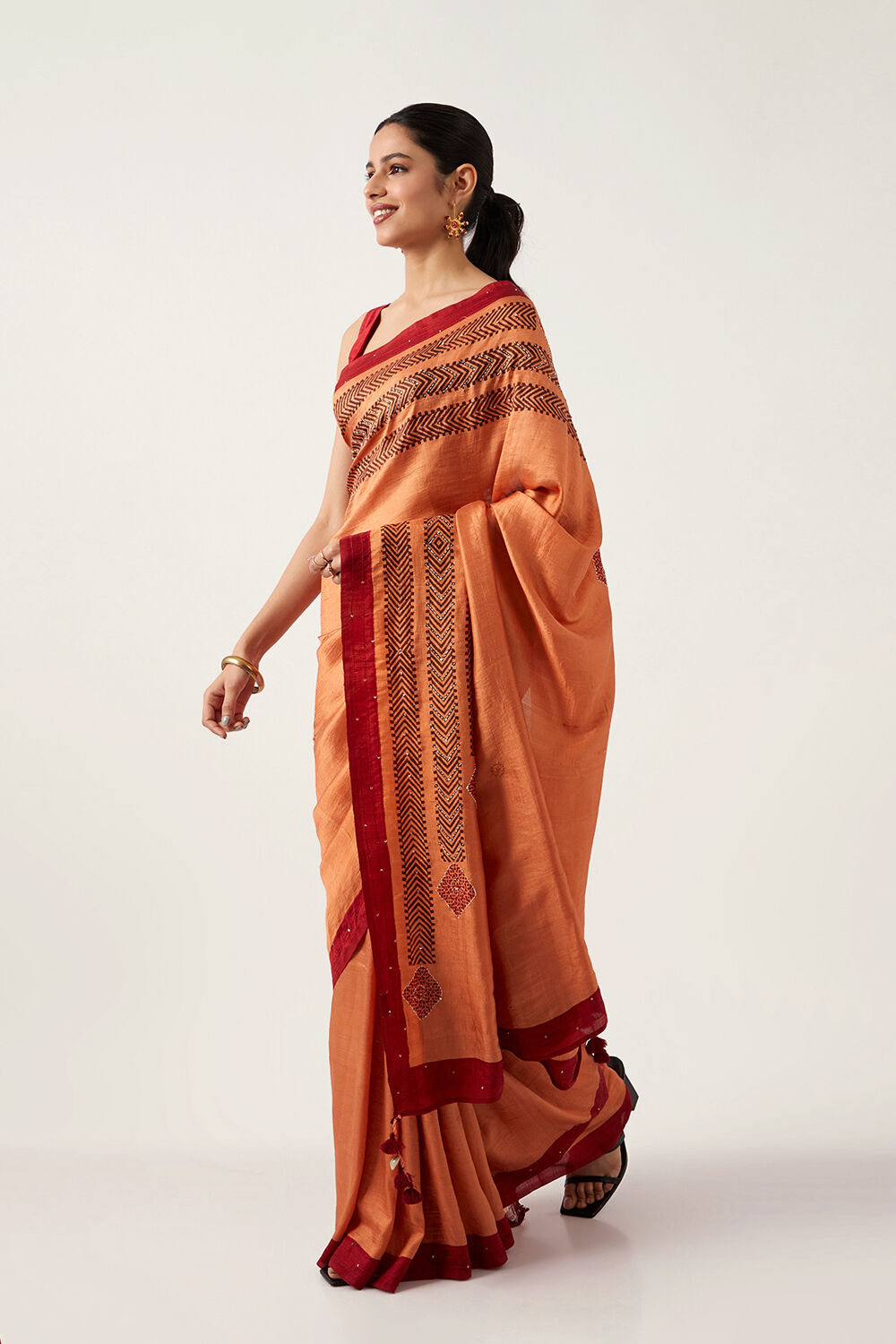 Orange Pure Silk Hand Paint Saree image number null