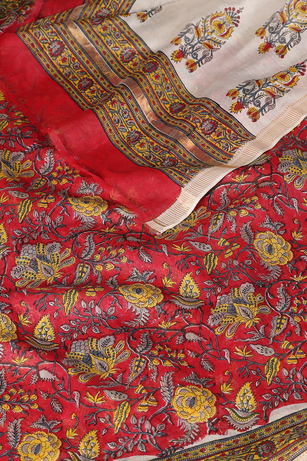 Dark Pink Pure Silk Cotton Sanganeri Printed Saree image number null
