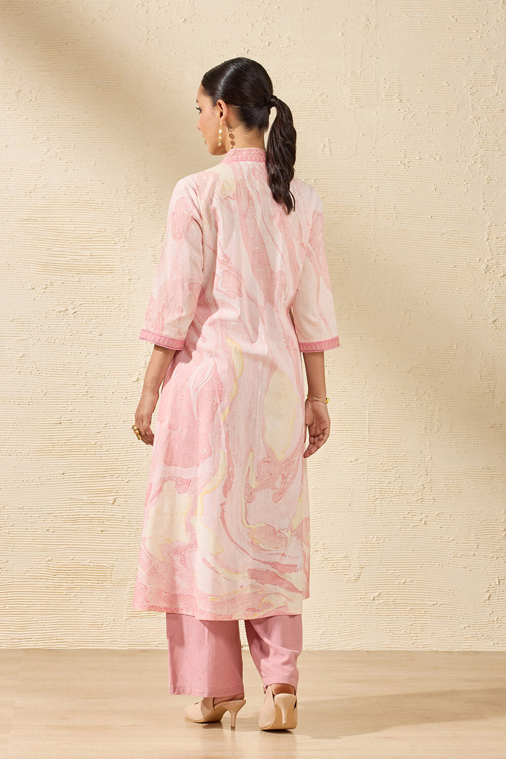 Light Pink Pure Cotton Marble Printed Kurta image number null