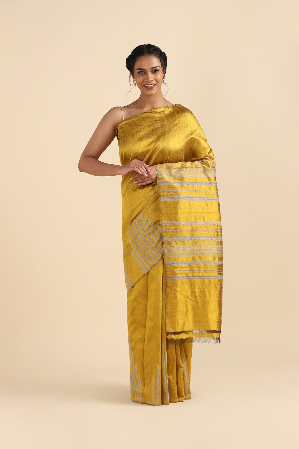 Dark Pure Yellow Silk Woven Saree image number null