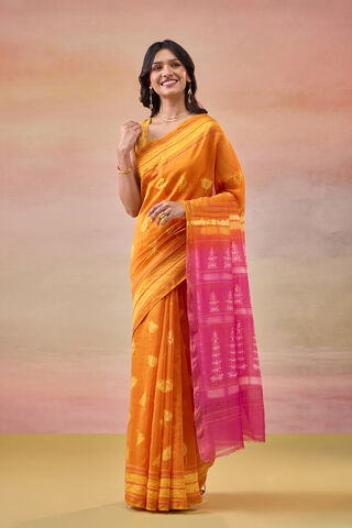 Yellow Rajasthan Pure Silk Cotton Embroidered Saree image number