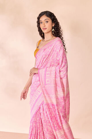 Pink Murshidabad Block Printed Pure Silk Saree image number