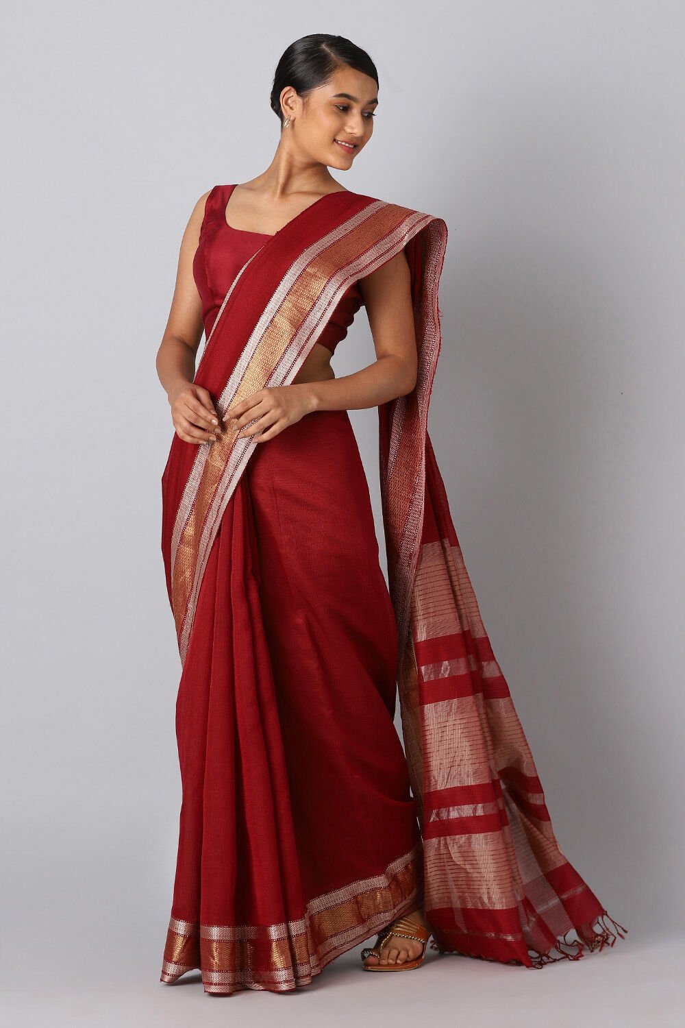 Red Pure Silk Cotton Maheswari Saree image number null