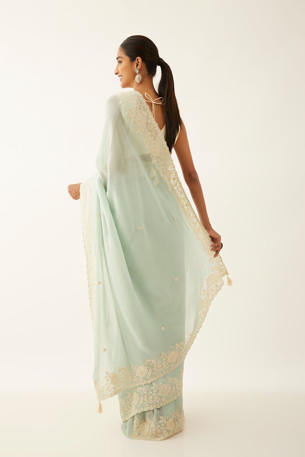Light Blue Viscose Organza Embroidered Saree image number null